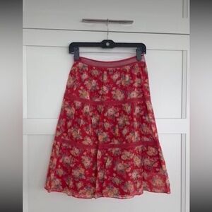 Ralph Lauren Red Floral Tiered Midi Skirt